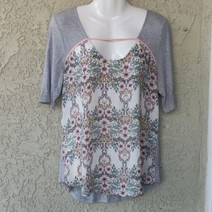 Maurices floral chiffon front gray trim blouse top